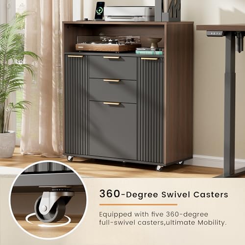 Image of ModernMate Fluted Mobile File Cabinet with Charging Station