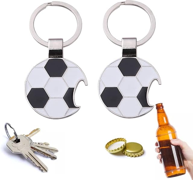 2 Pcs Bottle Opener Keyring Novelty Football Shaped Beer Opener Keychain Personalised Mini Bottle Opener Keys for Man Women Daily Portable Key Ring Gift