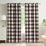 Melodieux Buffalo Check Plaid Blackout Curtains 84 Inches Long for Living Room, Bedroom Thermal Insulated Room Darkening Grommet Drapes, Brown, 50 x 84 Inch, 2 Panels