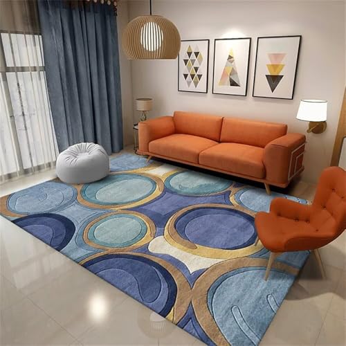 Carpette salon moderne bleu 150x200cm aux finitions géométriques - 2