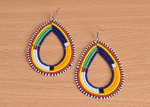 TEMBO AFRICA Maasai Beaded Earrings Handmade African Earrings Length: 3 Inches (with hooks) Boho Jewelry Gifts Handmade From Africa AE052