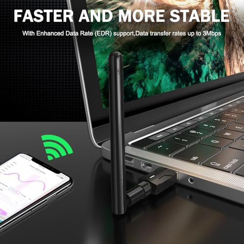Image of USB Bluetooth 5.1 Adapter for Desktop PC: Long Range 300FT Wireless Dongle with 5dBi Antenna Plug & Play for Laptop Windows 11 /10 /8.1, Pair BT Headphones /Headset /Speaker /Mouse /Keyboard /Printer