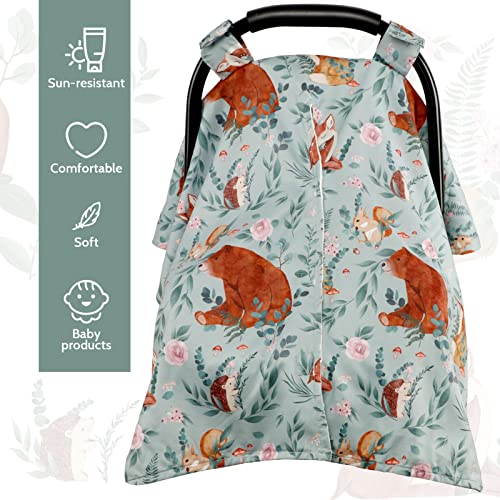 Image of TANOFAR Car Seat Cover Baby, Carseat Covers Baby Boy Girl, Peekaboo Opening Infant Car Seat Cover for Winter, Warm & Cozy, Woodland Animals