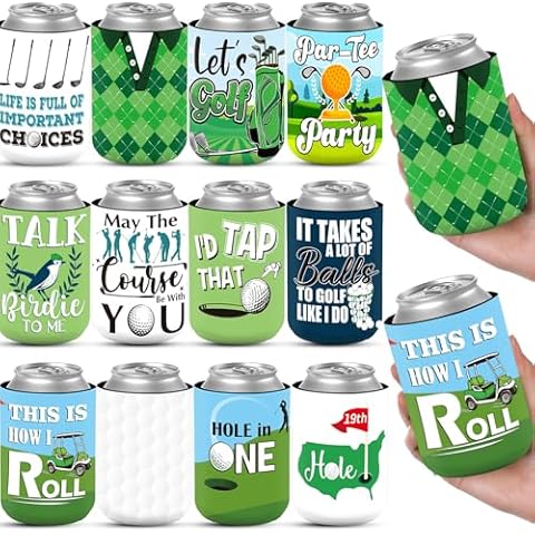 Ninehaoou 24 Count Funny Golf Themed Can Cooler Insulated 12 oz Can Sleeve Bulk Golf Party Supplies Reusable Neoprene Cup Holder Gifts for Golf Home Game Bachelor Wedding Outdoor Christmas Dad Cover