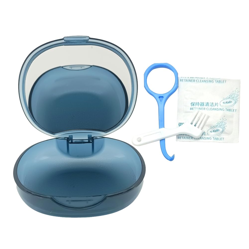 SNAWOPRetainer Case Orthodontic Mouthguard Case with Mirror Brush and Aligner Remover Tool Compatible with Invisalign (Dark Blue)