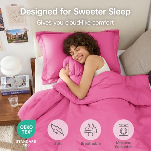 Image of MUXHOMO Twin /Twin XL Comforter Set, All Season Ultra Soft Down Alternative Bedding - 3 Piece Lightweight Bed Set Includes 1 Comforter (68 inchx88 inch) and 1 Pillow Shams (20 inchx26 inch), Hot Pink