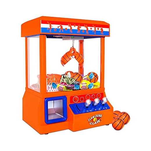 Bundaloo Slam Dunk Claw Machine - Miniature Candy Grabber for Kids with 3 Small Basketballs, 30 Reusable Tokens - Electronic Prize Dispenser Toy with Arcade Music - Party Game for Children