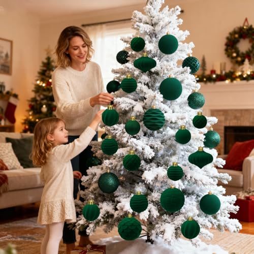 Artmag 36 PCS Velvet Christmas Hanging Ornament Balls Decoration Christmas Tree Shatterproof Ornaments Set for Xmas Tree Holiday Home Decor (Dark Green) by Artmag - Image 6