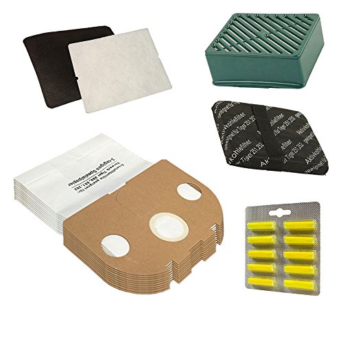 Sparset 10 Staubsaugerbeutel + 10 Duftsteine + Hepa Filter + Kohlefilter geeignet für Vorwerk Tiger VT 251 252 - aus Spezialpapier