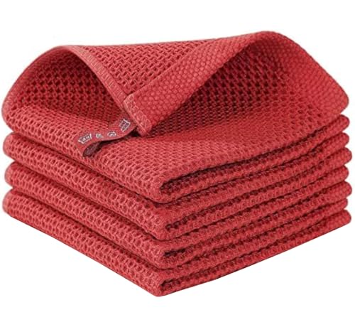 Image of 100% Cotton Kitchen Dish Cloths, 6 Pack Waffle Weave Ultra Soft Absorbent Dish Towels for Drying Dishes Quick Drying Kitchen Towels Dish Rags, 13.4 X 13.4 Inches (Bricks Red, Pack of 4)