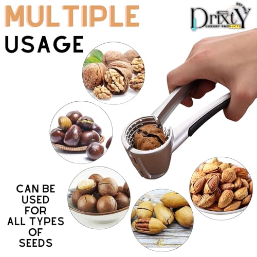 Image of Walnut Cracker Opener Multifunction Stainless Steel Tool for Almonds, Brazil Nuts, Hazelnuts, Chestnuts, Pistachios, Sunflower Seeds Portable Nutcracker for Inshell, Akhrot, Pista (Silver)