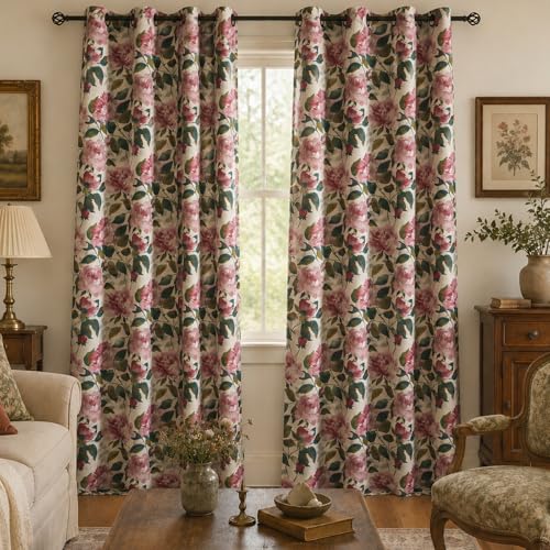 Image of ALIGOGO Pink Flower Curtains for Dining Room Living Room, 50 inch W x 96 inch L