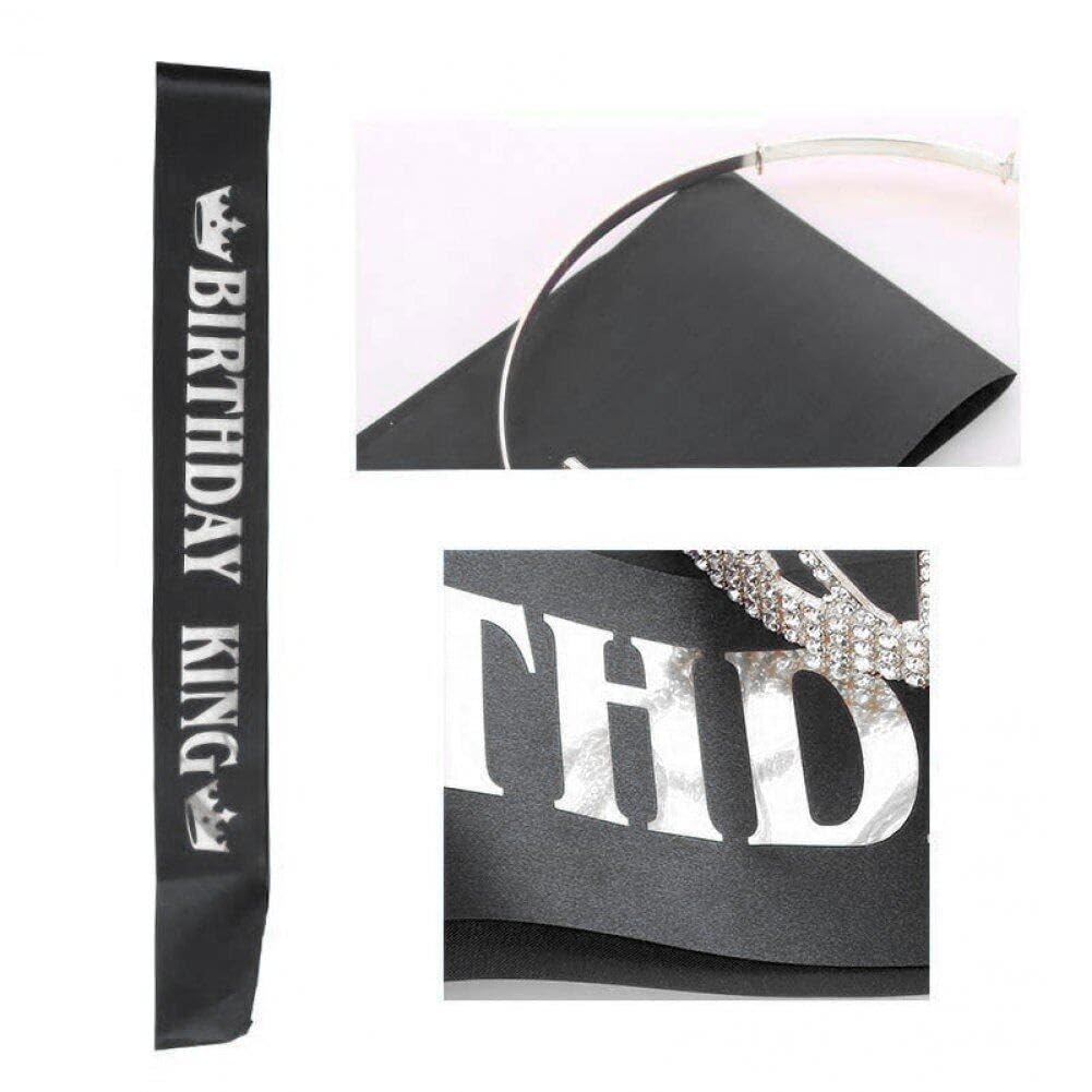 Couronne + Ceinture Anniversaire Roi En Or – Kit Joyeux Anniversaire Avec Strass Et Épingles Dorées