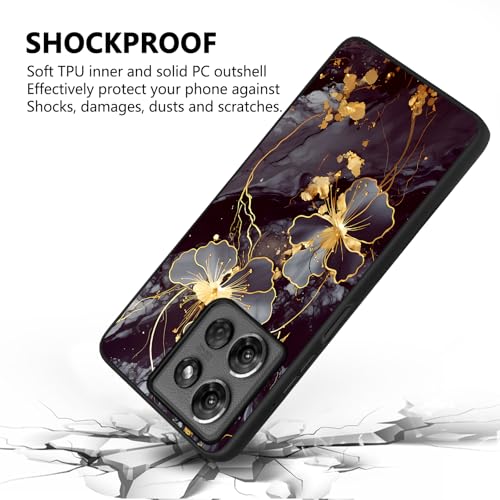 YOVIAKK for Moto G Power 5G 2025 Case,Cute Flower Slim Fit [Glow in The Dark] Hybrid Hard PC Soft TPU Shockproof Drop Protective,Aesthetic Phone Case for Motorola G Power 5G 2025丨Black Gold Marble - image 5