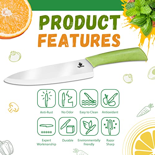 Vegitpro 8" Ceramic Vegetable Knife + Vegetable Cutting Knives + Ceramic Chopping Knife + Ceramic Knife Green + Lettuce Knife + Blade Covers Included #TOP6