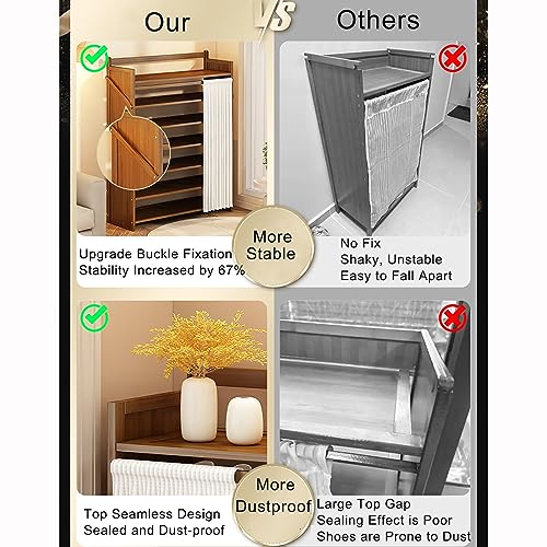 Image of Foldable Shoe Rack No Assembly Required Bamboo Shoe Indoor /Outdoor Storage Shelf Independent Shoe Cabinet for Entryway Camping 2 Tier Black Color(Negro-2 Layers)