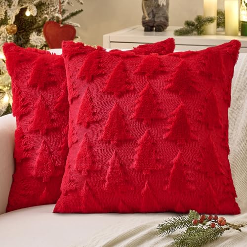 MIULEE Christmas Throw Pillow Covers Red Christmas Decorations Set of
