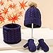 Kids hat and Gloves Set - Fashion Winter Kids Hat and Gloves Set for Boys Girls Toddler Pompom Knit Thick Warm Beanie for Cold Weather(Navy-C, One Size)