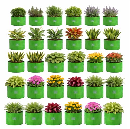 Image of GREENSHEEP HDPE Grow Bag Heavy Duty 260 GSM Round Plants Flower Growing Bags Floor Standing Mount Type for Home Garden Balcony Terrace Kitchen Nursery (Green, 24x24 inch, Pack of 30)
