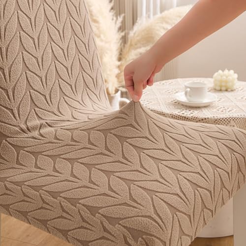 Image of HOMETHREADS Stretchable Elastic Jacquard Chair Seat Cover - Removable & Washable, Durable Seat Protector for Dining Room, Kitchen, Restaurant & Party Chairs (Beige, Pack of 1)