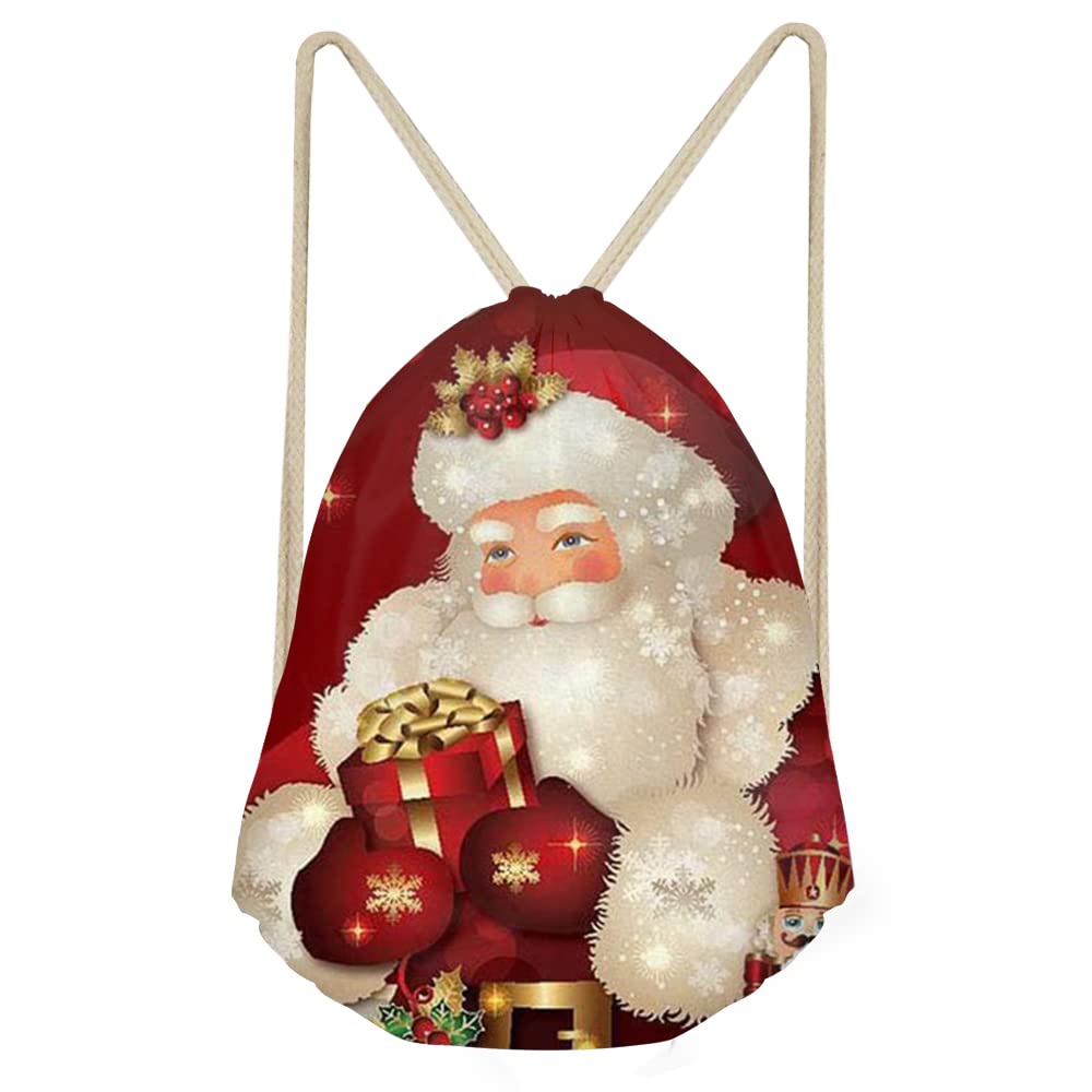 Jeiento Girls Christmas Santa Christmas Drawstring Bag Holiday Party Favor Boys Backpack Purse Gym Sackpack Sport Outdoor