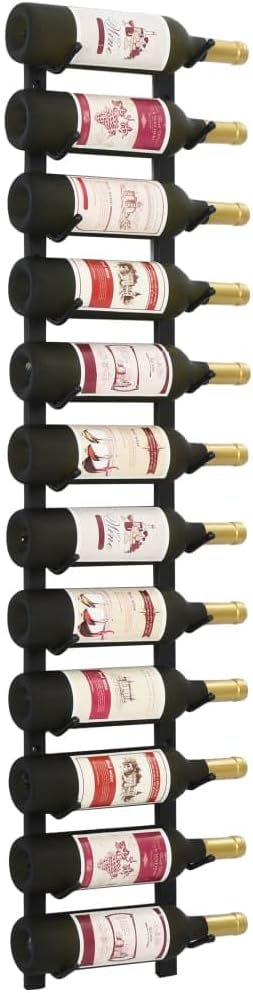 vidaXL 12-Bottle Wall Mounted Wine Rack - Durable Powder-Coated Iron, Stylish Storage Solution, Modern Black Finish, Includes Mounting Materials - Great for Home, Bar, or Wine Cellar