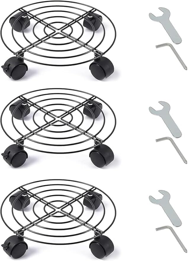 HAYAN 3 Pack Plant Caddy with Wheels 38cm Round Metal Potted Trolley Heavy Duty Movable Metal Plant Dolly for Indoor Outdoor Home Garden Tools Black