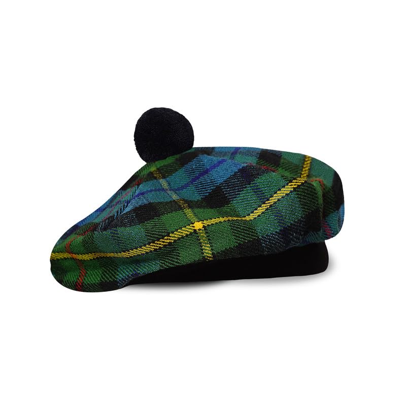 Image of Scottish Tam O' Shanter Hat Tartan Bonnet Pom Pom Wool Flat Cap One Size