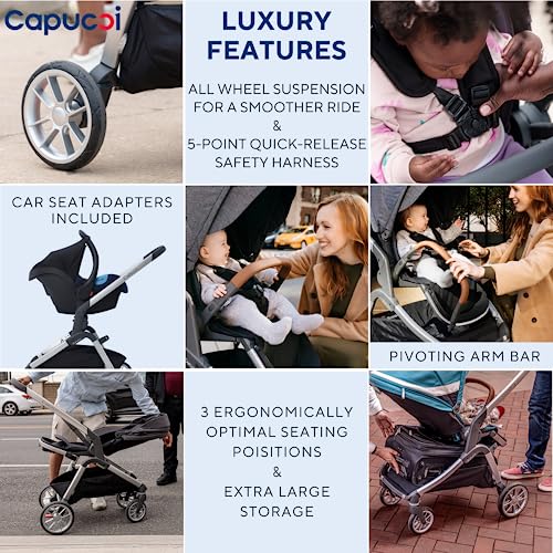 Capucci Velos Versatile Luxury Stroller, Patented Instant One-Button One-Action, Self Standing Fold, Full Size, Full-Feature Modular Baby Stroller W/Reversible Seat & Car Seat Adapters, Starry Sky #TOP4