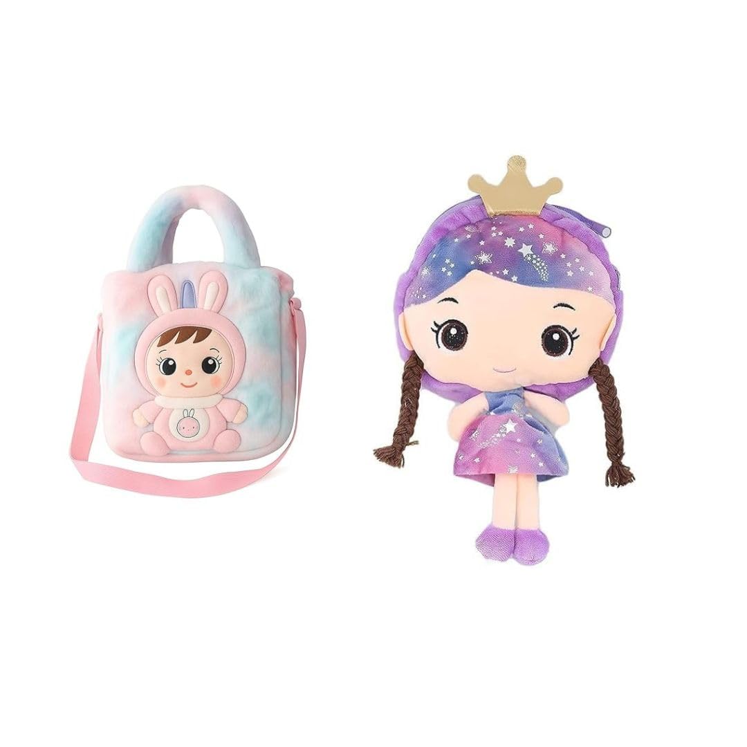 Classy Bag Pastel Bunny Plush Backpack & Galaxy Princess Doll Bag Combo for Girls | Soft & Cute Shoulder Bags for Toddlers & Kids – (Multicolor, Pack of 2)-picture-35