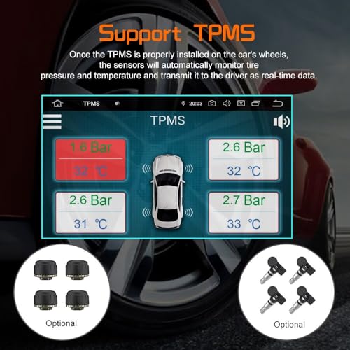 ABUWU Leitor de mídia veicular HD de 12,3 polegadas com carro sem fio e Android Auto adequado para T