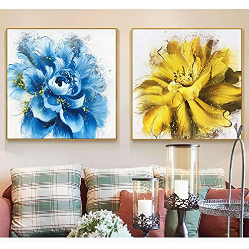 Art mural salon avec fleurs abstraites sur grande toile peinte 60x80