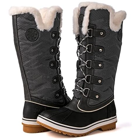 kingshow Women's Globalwin Grey Mid Calf Waterproof Winter Boots Non-Slip Snow Boots For Women 11M Cover