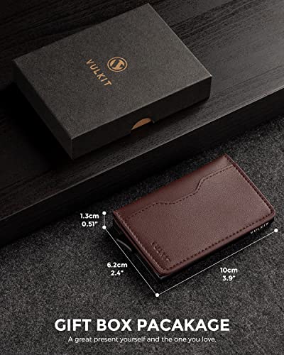 Image of VULKIT Pop up Wallet Credit Card Holder with Leather Slots RFID Blocking Metlal Bank Card Case for Men or Women(Dark Brown)