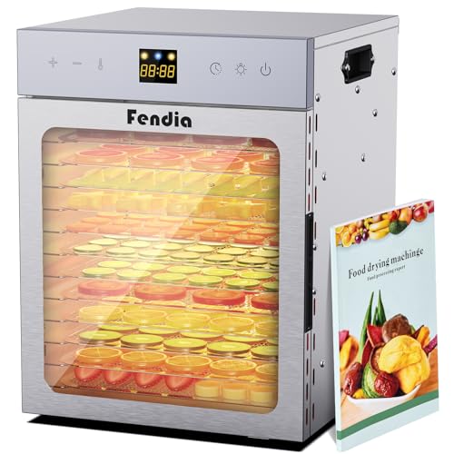 Food Dehydrator for Jerky, 12 Stainless Steel Trays, 1200W Fruit Dehydrator, 24H Timer and 190°F Temperature Control, Overheat Protection, Food Dryer for Jerky, Herbs, Fruit, Dog Treats