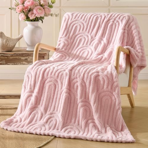 Image of BEDELITE Cute Pink Boho Fleece Throw Blanket for Couch, 50x60 Inches | Fluffy Fleece Blanket for Sofa Bed Dorm Room Decor, Luxury Soft Cozy Plush Fuzzy Summer Blankets Gift for Women, Lightweight