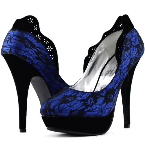 SHOW STORY Sexy Two Tone Closed-Toe Lace Platform High Heel Stiletto Pumps,LF304432