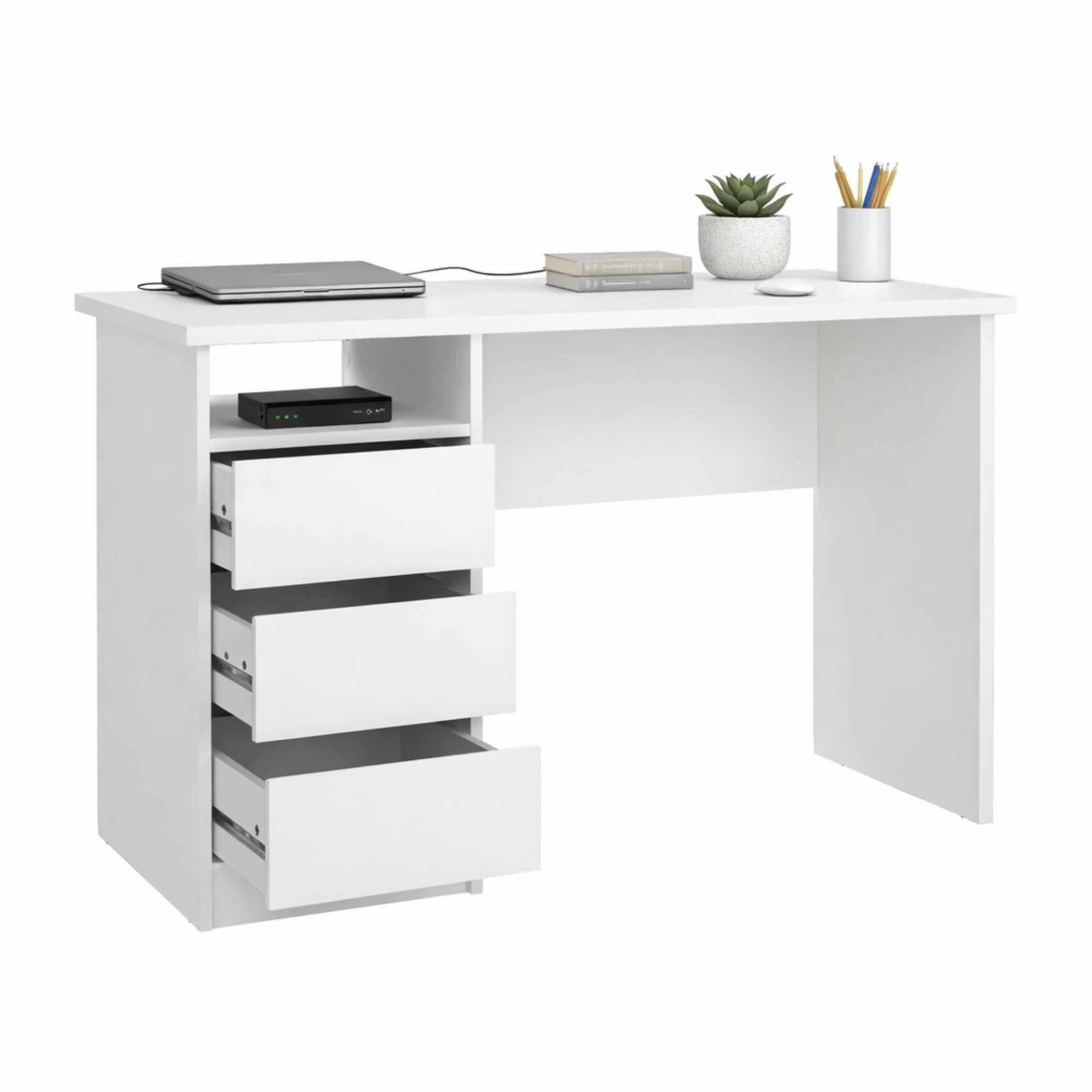 Mesa Escritorio para Ordenador Júcar White con 3 Cajones,Color Blanco, 110 x 49 x 76 cm