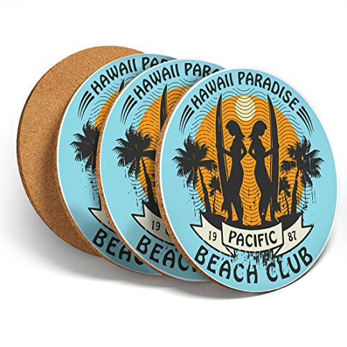 Destination Vinyl 4 Set - Hawaii Paradise Beach Club Coasters - Kitchen Drinks Coaster #4318