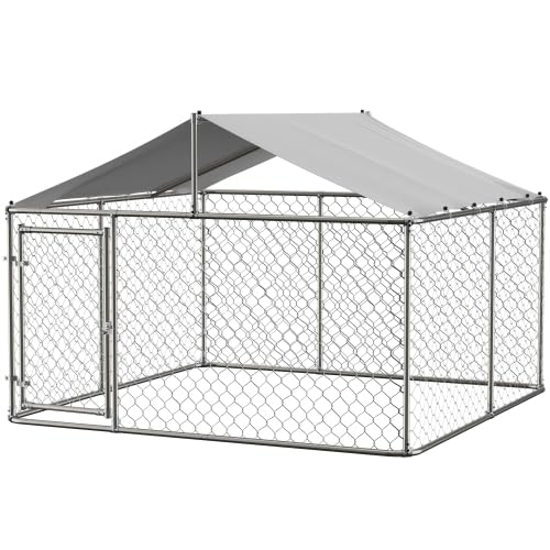 10x10x6 FT Heavy Duty Outdoor Dog Kennel, Large Metal Dog Playpen with UV-Resistant Cover, Galvanized Steel Frame & Secure Latch Gate, Spacious Pet Run Enclosure for Multiple Large Dogs