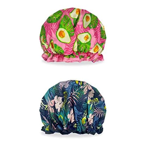 2 PACK Large Size Shower Caps, Double Layered Bath Caps Hat for Women, Waterproof & Adjustable Shower Cap Cover