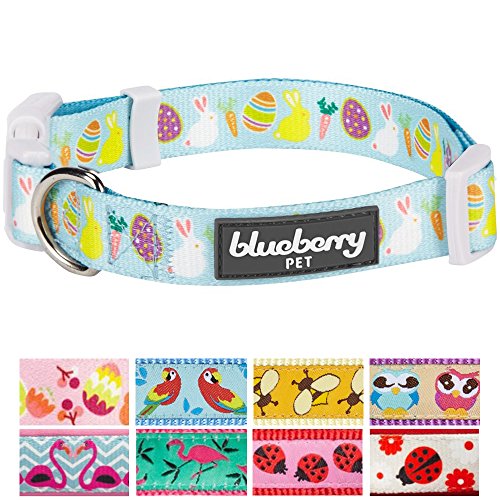 Blueberry Pet 10 Patterns Easter Spring Bunny and Egg Designer Adjustable Dog Collar in Sky Blue, Medium, Neck 14.5