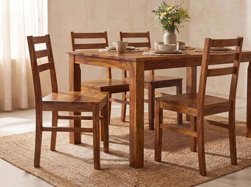 Image of DecorNation Myra Solid Wood Dining Table Set 6 Seater for Home & Kitchen | Premium Wooden Dining Table with 6 Chairs | Natural Finish | Modern Dining Furniture