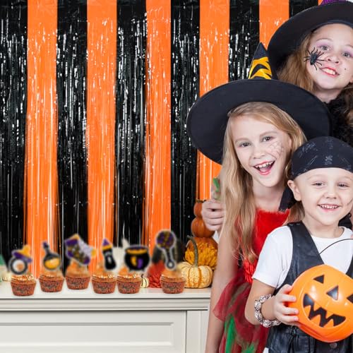 Image of TONIFUL 2Pcs Black Orange Door Streamers,Photo Booth Backdrop Metallic Streamers Foil Fringe Curtains for Birthday,Christmas,New Year,Bachelorette,Halloween Party Streamers Decor(6.6ft x 6.6ft)