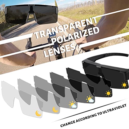 Anggoer Photochromic Sunglasses For Men - Polarized Cycling Glasses - Uv400 Protection - Mtb Motorcycle Sports Glasses - Black #TOP2