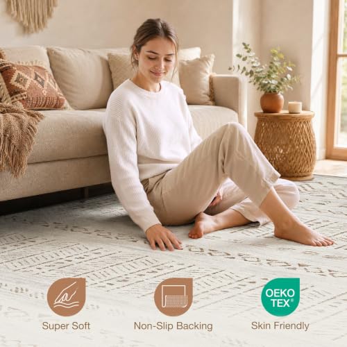 Image of cotiled Boho 9x12 Area Rug for Living Room: Large Moroccan Washable Rug