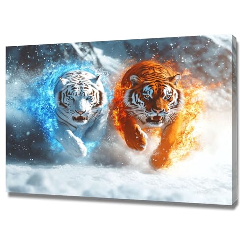 Tableau sur toile tigre pour raviver un mur blanc avec cadre inclus
