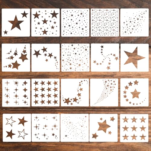 20 Pcs Star Stencils for Painting Reusable Stencils for Crafts Large Fabric Star Stencil for Crafts Home Decor on Wood Canvas Paper Fabric Walls Furniture