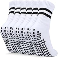 ouhos Kids White Black Grip Football Sports Socks, 3 Pairs Boys Girls Anti-Slip Training Athletic Socks for Teenagers Aged 7-13 Years