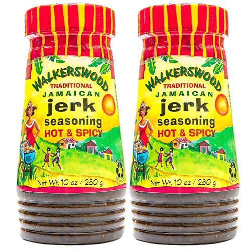 Walkerswood Traditional Jamaican Jerk Seasoning - Hot & Spicy 280g (2-pack) + Uplabel Creations 180ml Food Pot